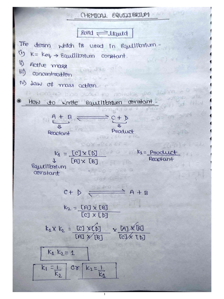 Chemical Equilibrium Notes PDF | PDF