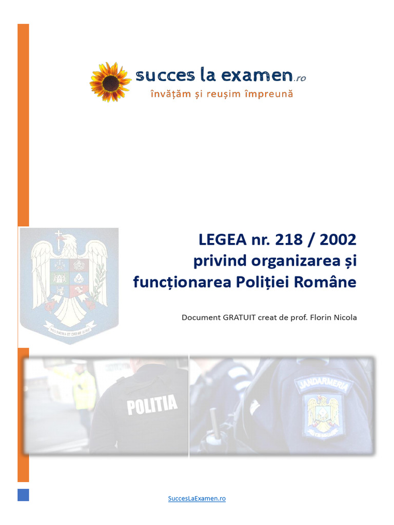 LEGEA 218 23 Aprilie 2002 Politia Romana | PDF