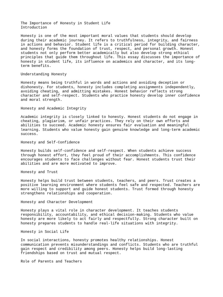 The Importance of Honesty in Studen | PDF | Integrity | Cognition