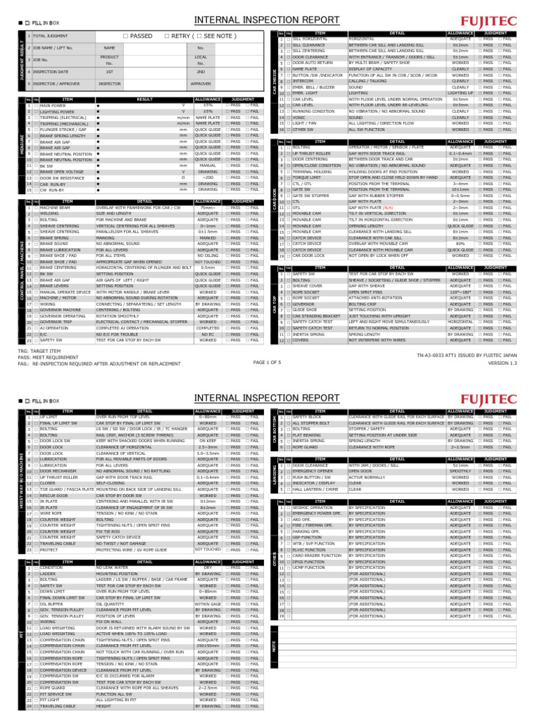 Internal Inspection Report For Elevator | PDF | Door | Elevator
