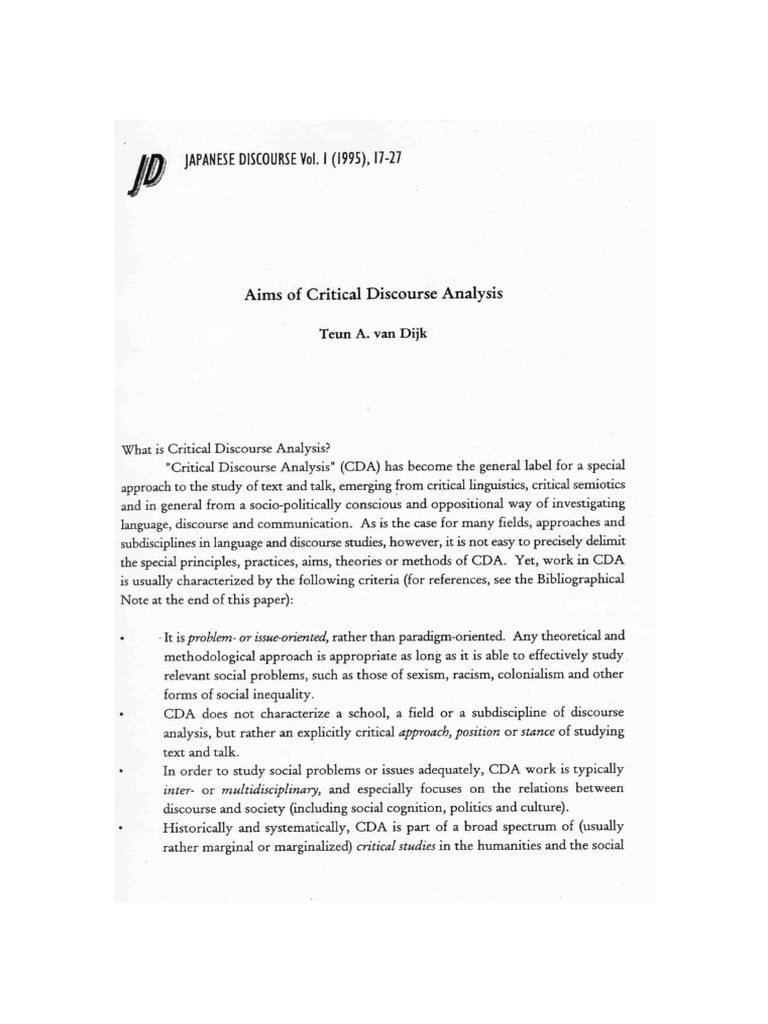 Aims of Critical Discourse Analysis | PDF
