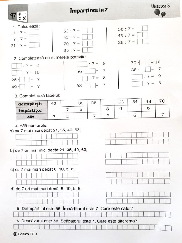 Impartirea Cu 7 - 1 | PDF