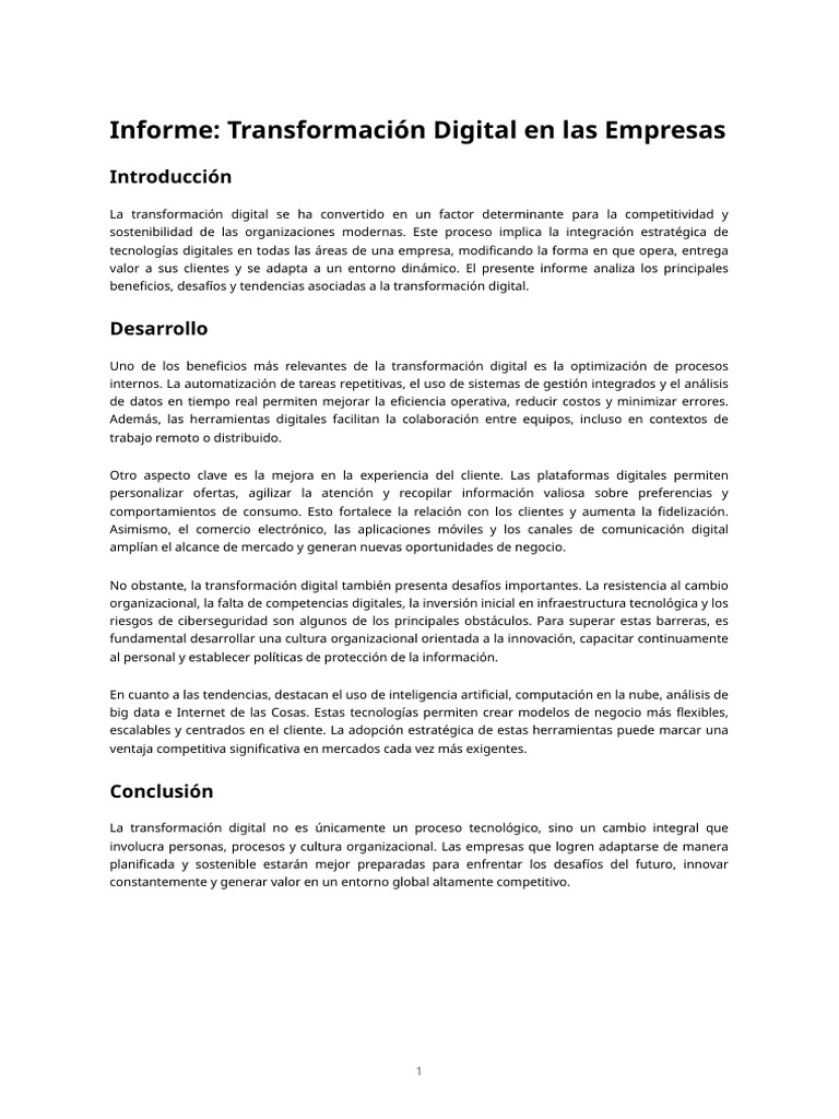 Informe 3 - Transformación Digital en Las Empresas | PDF | Economias ...