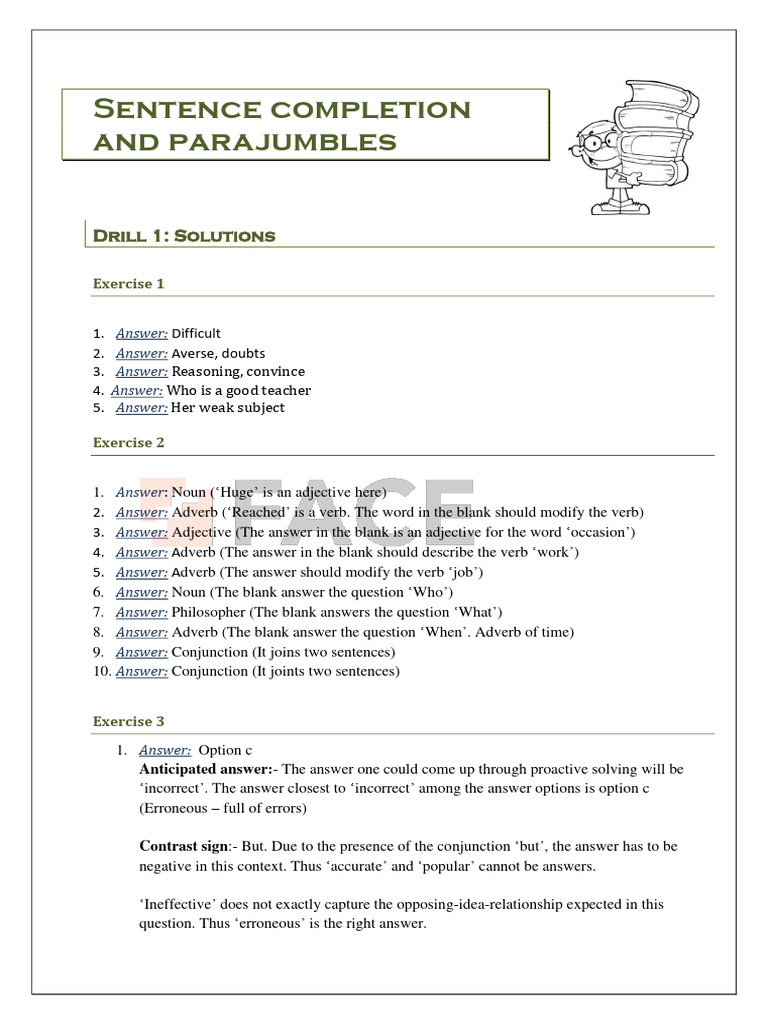 Sentence Completion and Parajumbles | PDF | Adverb | Adjective