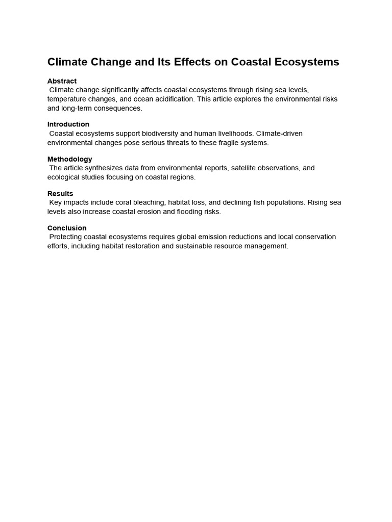 Climate Change and Its Effects On Coastal Ecosystems | PDF