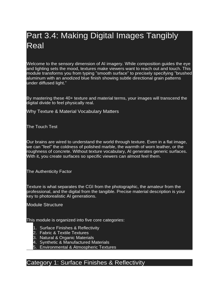 Material Mastery - Creating Tangible Textures in AI Art | PDF | Materials