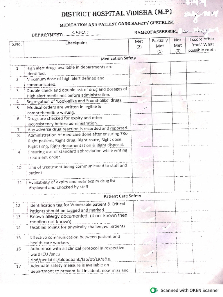 Medication & Patients Care Safety Check List | PDF
