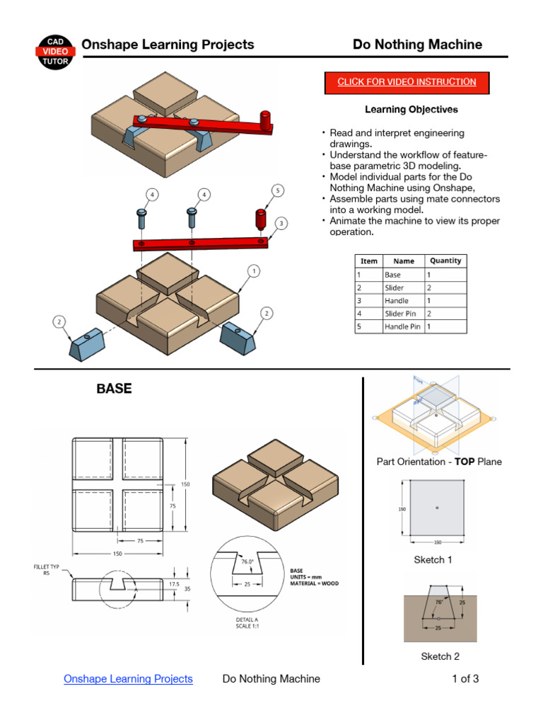 Onshape Learning Projects Do Nothing Machine | PDF