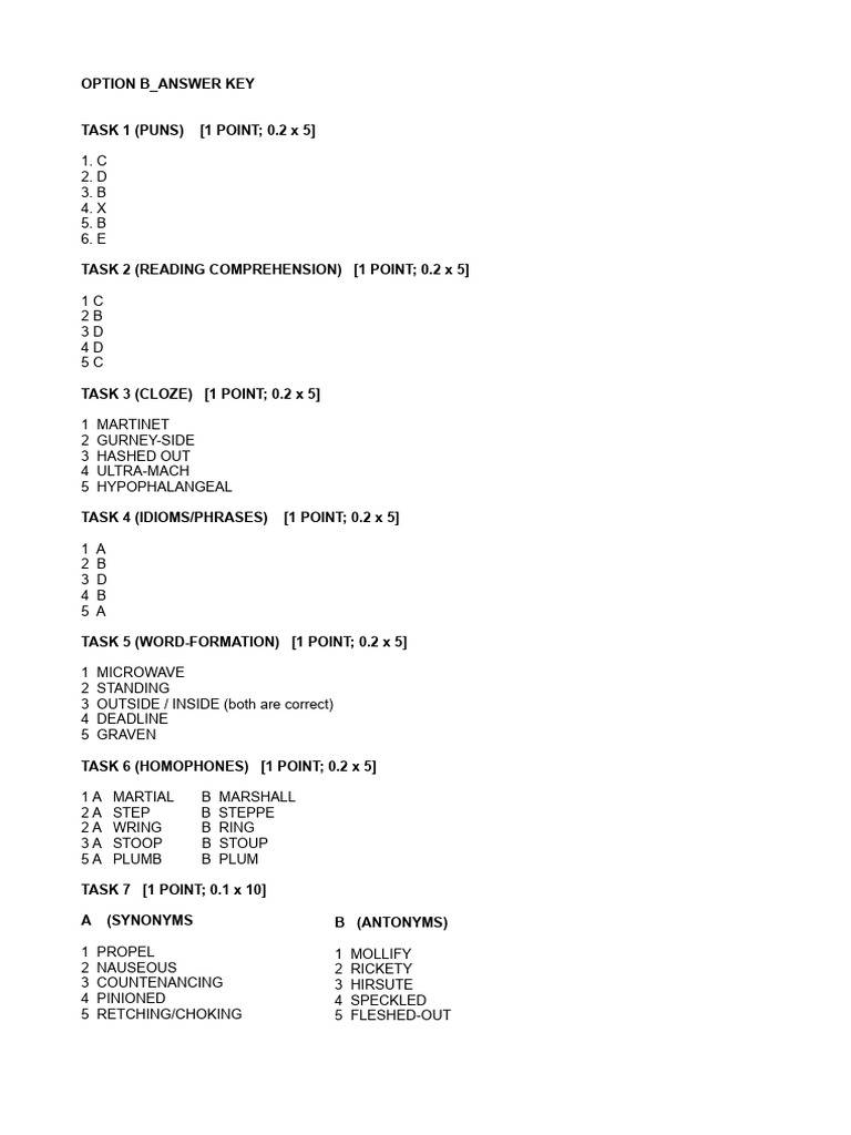 Option B Answer Key | PDF