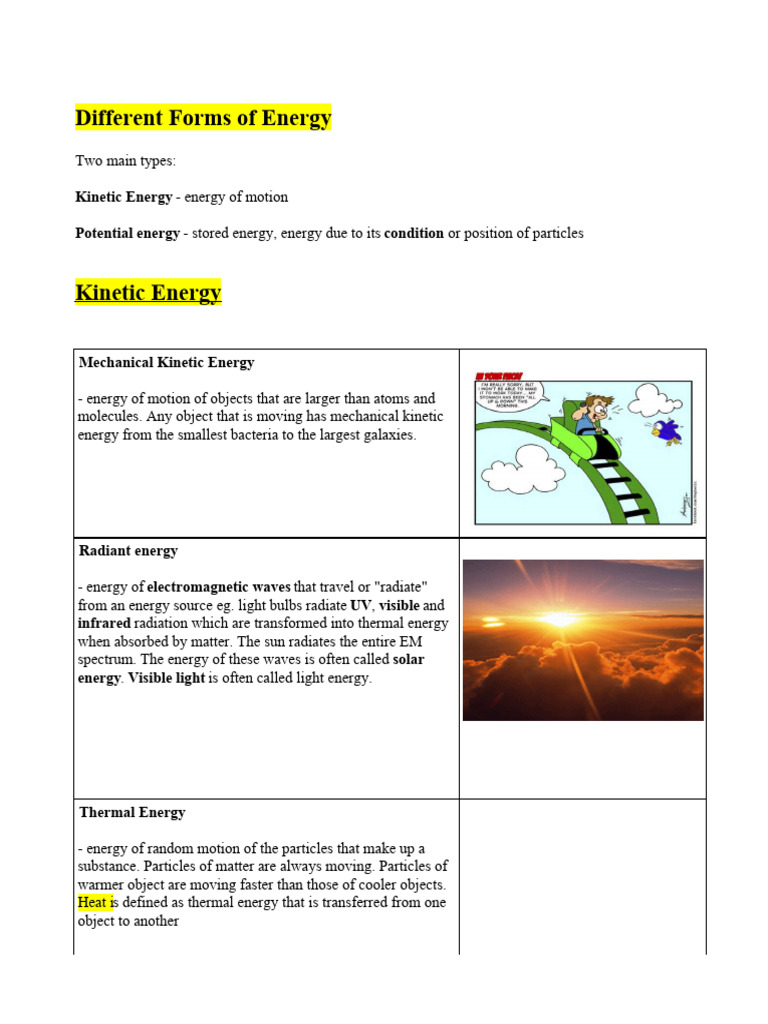 Energy Types Kinetic Potential Revised | PDF | Radiation | Potential Energy