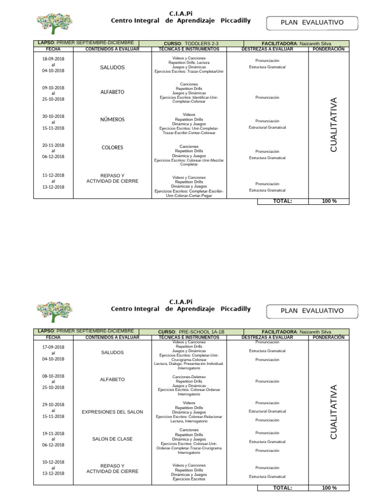 Plan Evaluativo 2018-2019 Ciapi | PDF | Morfología Lingüística ...