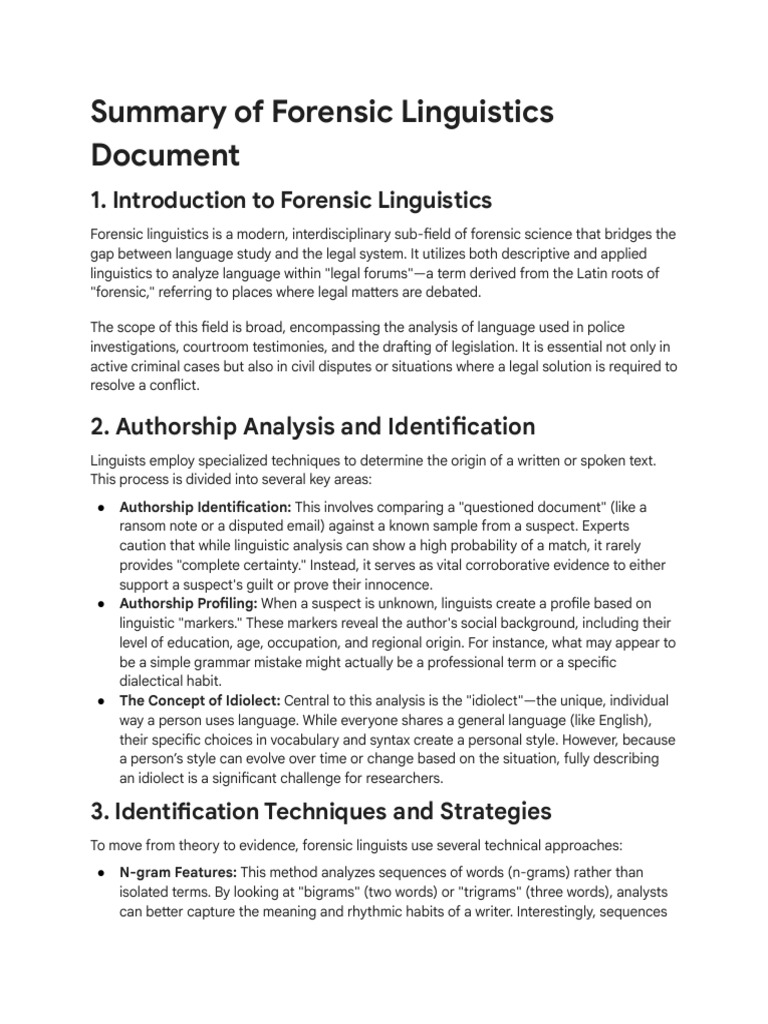 Expanded Summary and Further Adjustments | PDF | Linguistics | Forensic ...