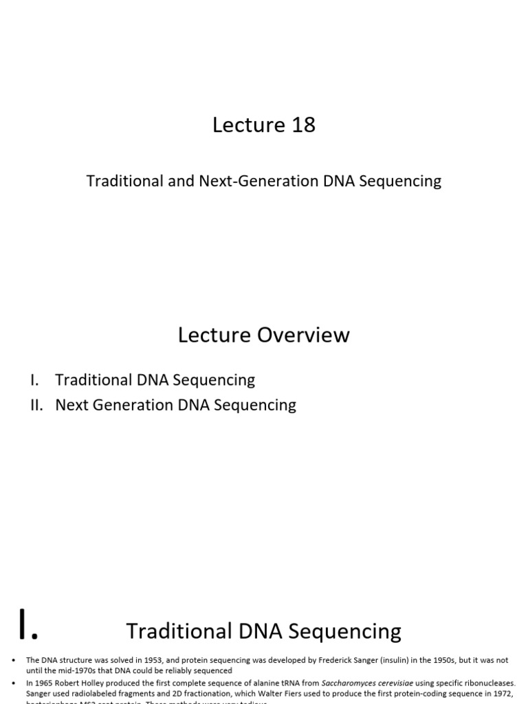 Lecture 18 - Traditional and Next-Generation DNA Sequencing | PDF | Dna ...