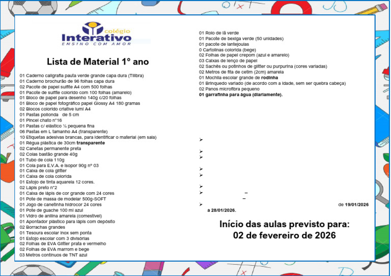 Lista de Material 1 Ano 2026 | PDF | Conservação e materiais de ...