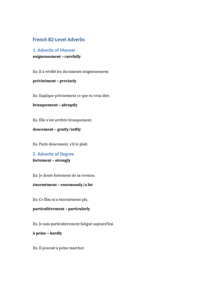 French B2 Adverbs | PDF
