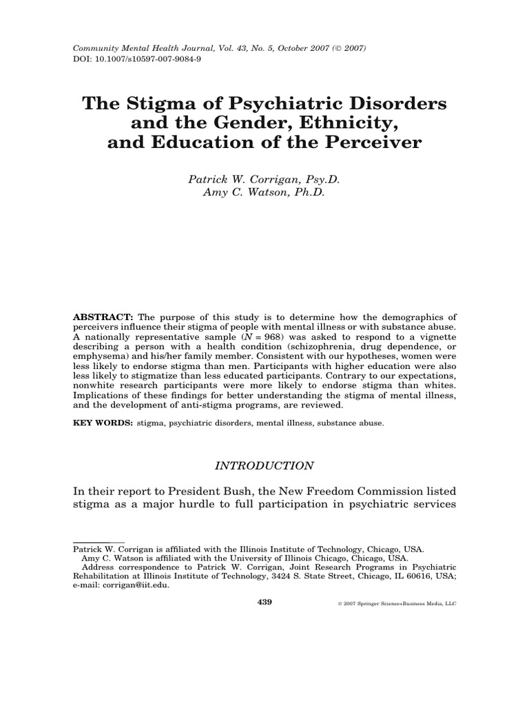 Corrigan - The Stigma of Psychiatric Disorders and | PDF | Social ...
