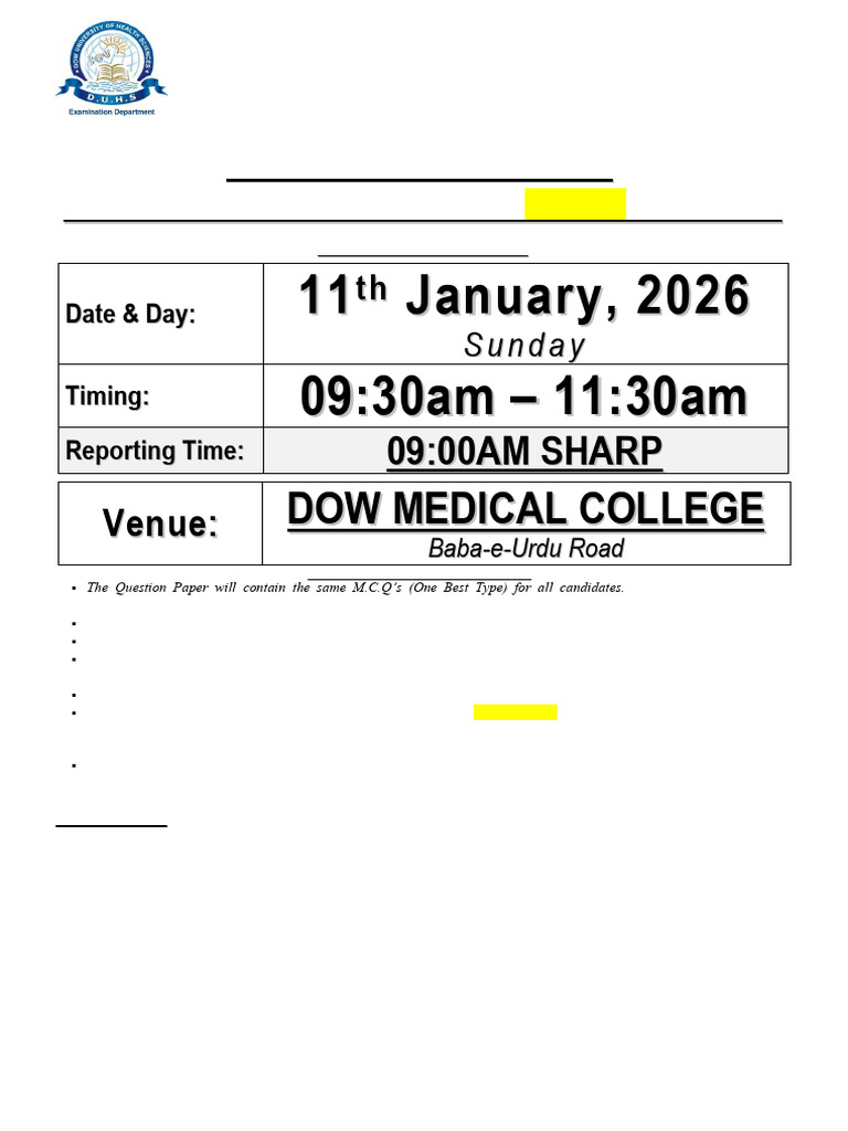 Entry Test DPT BSBT Exam 2026 | PDF