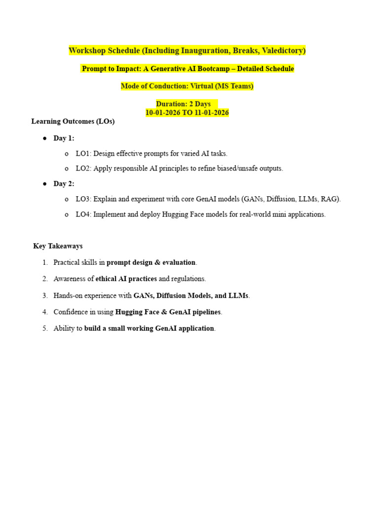 GenAI Workshop Details 10 & 11 Jan 2026 | PDF | Artificial Intelligence ...
