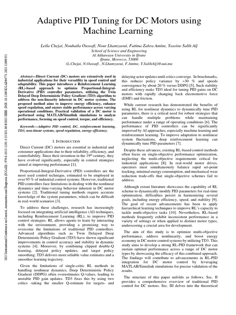 Adaptive PID Tuning For DC Motors Using Machine Learning | PDF ...
