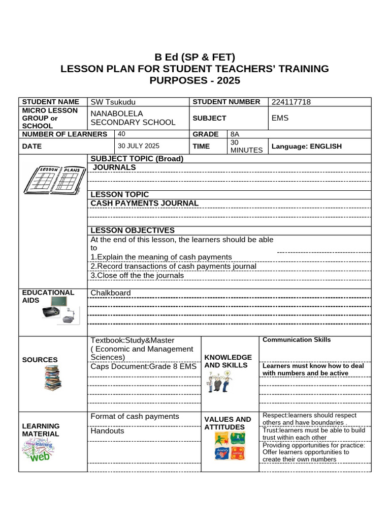 Lesson Plan For SP and Fet Grade 8 | PDF | Learning | Lesson Plan