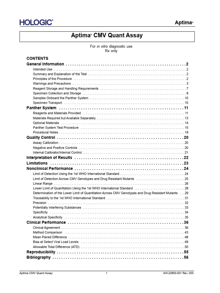 Aptima CMV Quant Assay | PDF | Polymerase Chain Reaction | Amplicon