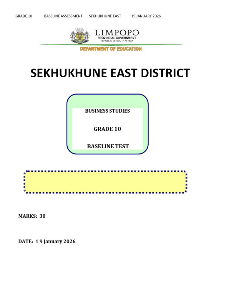 Baseline BSTD Grade 10 2026 | PDF | Economies | Business