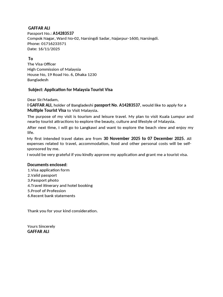 Malaysia Cover Letter | PDF