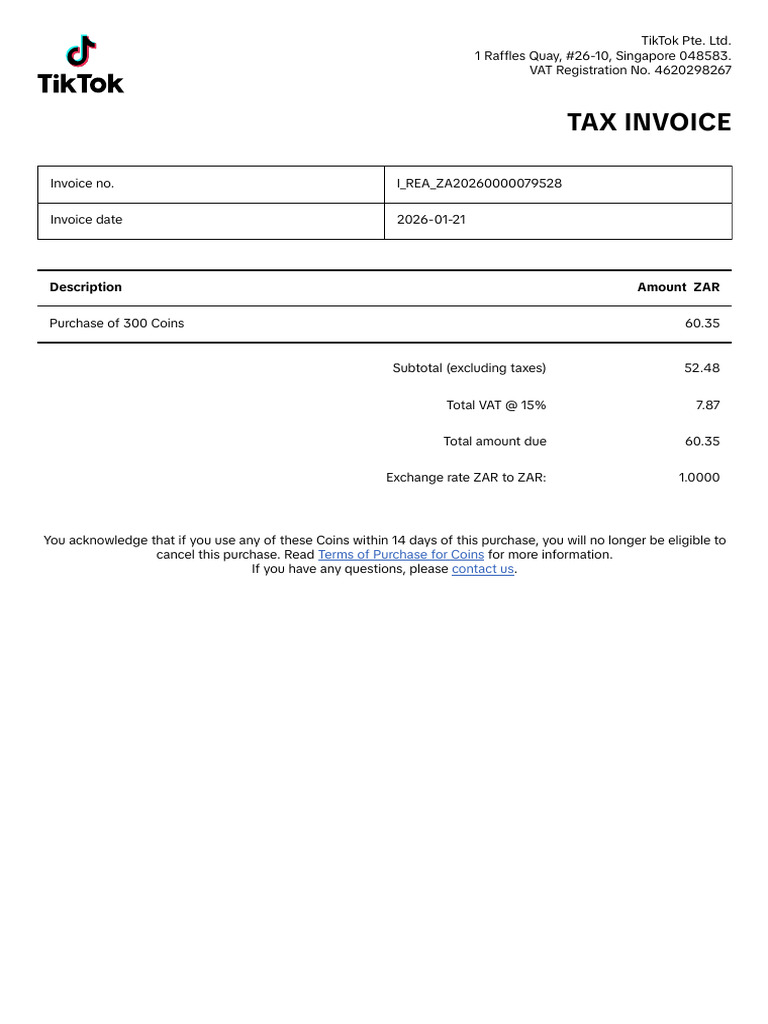 Tax Invoice: Description Amount ZAR | PDF