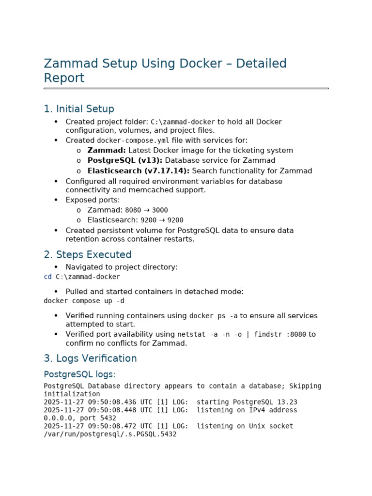 Zammad Docker Report | PDF | Postgre Sql | Information Technology