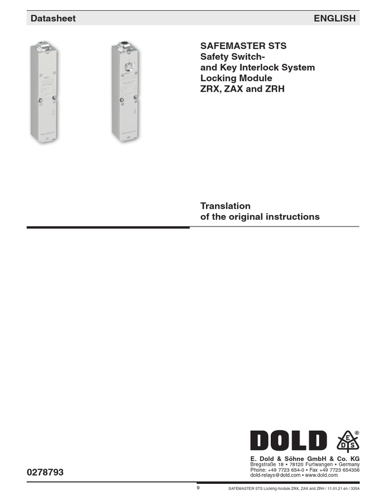 Datasheet English Safemaster Sts Safety Switch-And Key Interlock System ...