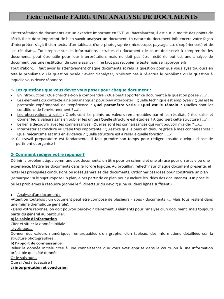 Methode D Analyse de Documents 1 | PDF | Sujet (Grammaire)