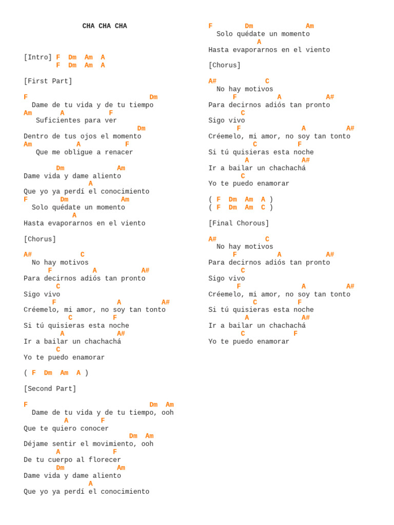Cha Cha Cha Acordes | PDF