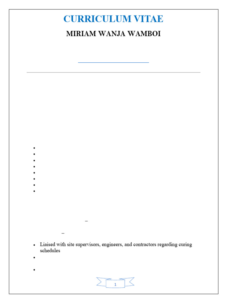 Miriam Wanja Wamboi CV | PDF | Housekeeping