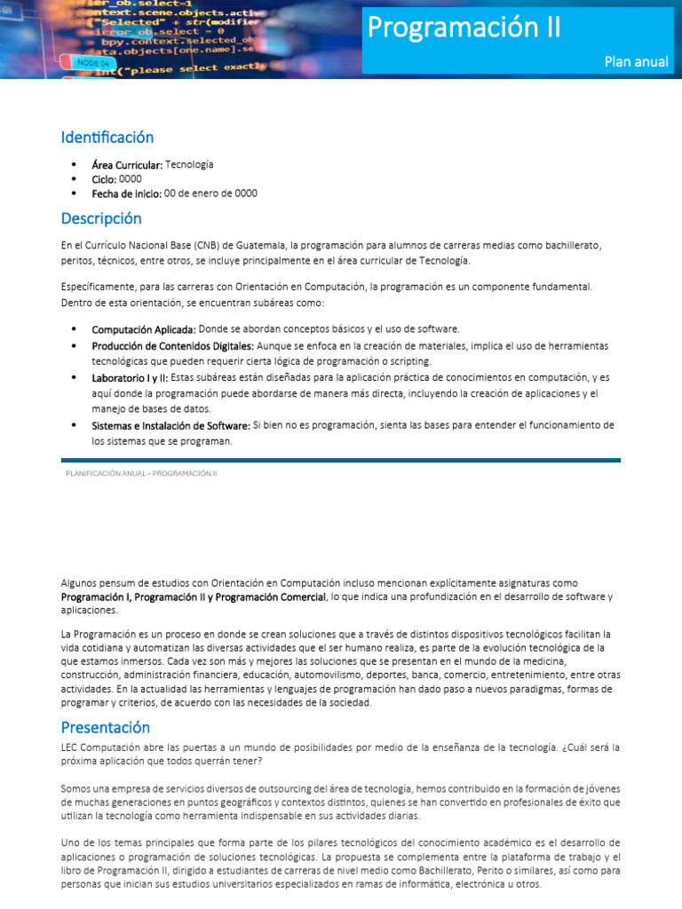 Planificación Anual Progra II | PDF | Red mundial | Internet y web