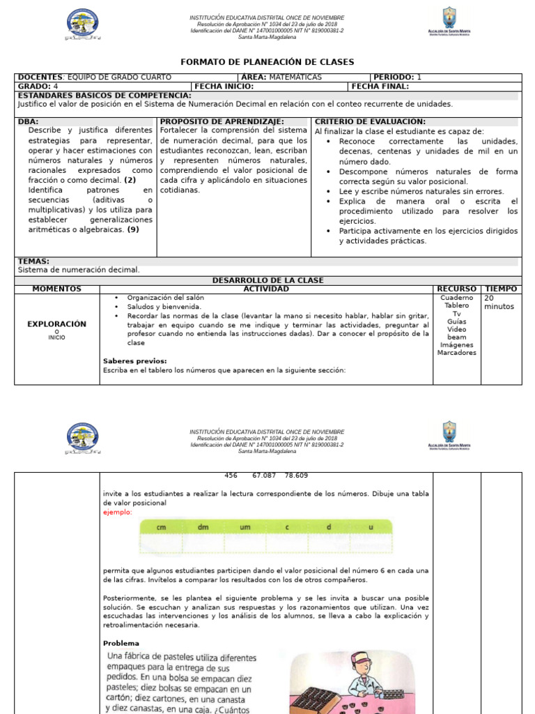 Actualizado - Formato de Planeación de Clases Básica Primaria | PDF ...