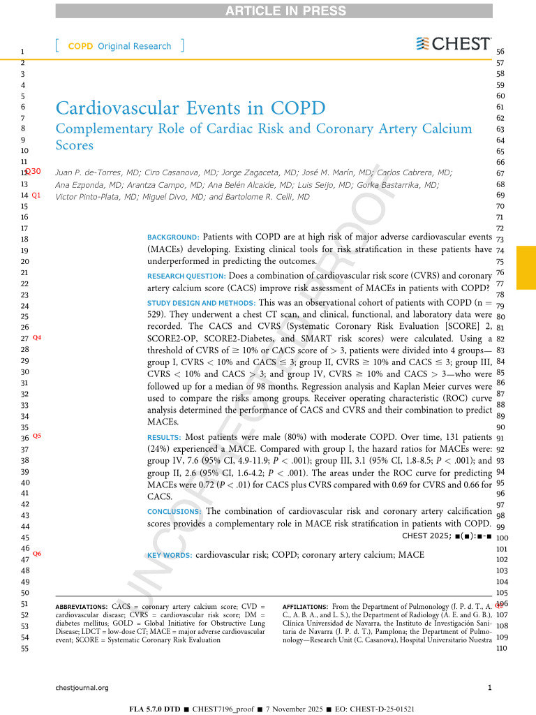Cardiovascular Events in COPD Complementary Role of Cardiac Risk and ...
