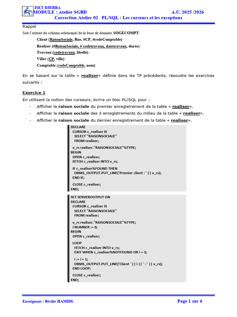 Atelier 02 Les Curseurs Et Les Exceptions - Correction - 2025 - 2026 ...