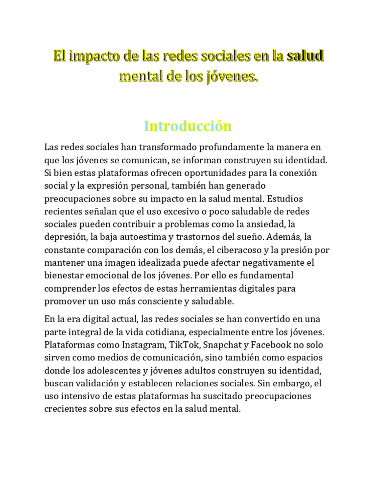 El Impacto de Las Redes Sociales en La Salud Mental de Los Jóvenes ...