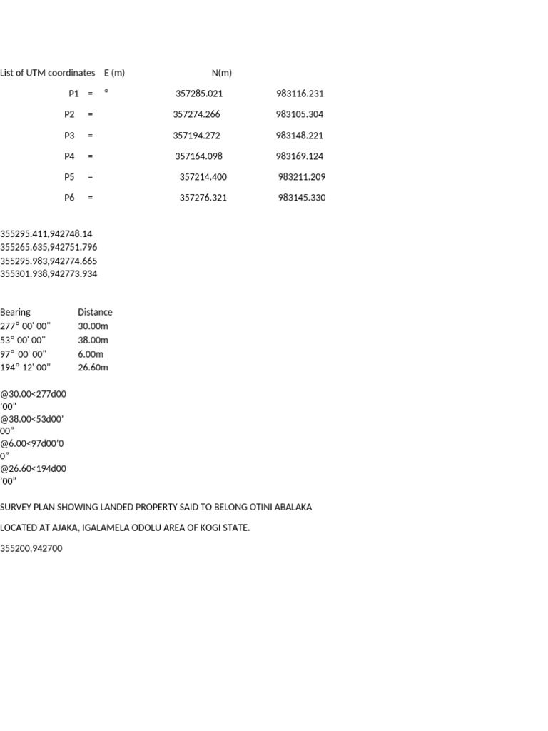 List of UTM Coordinates E (AutoRecovered) | PDF