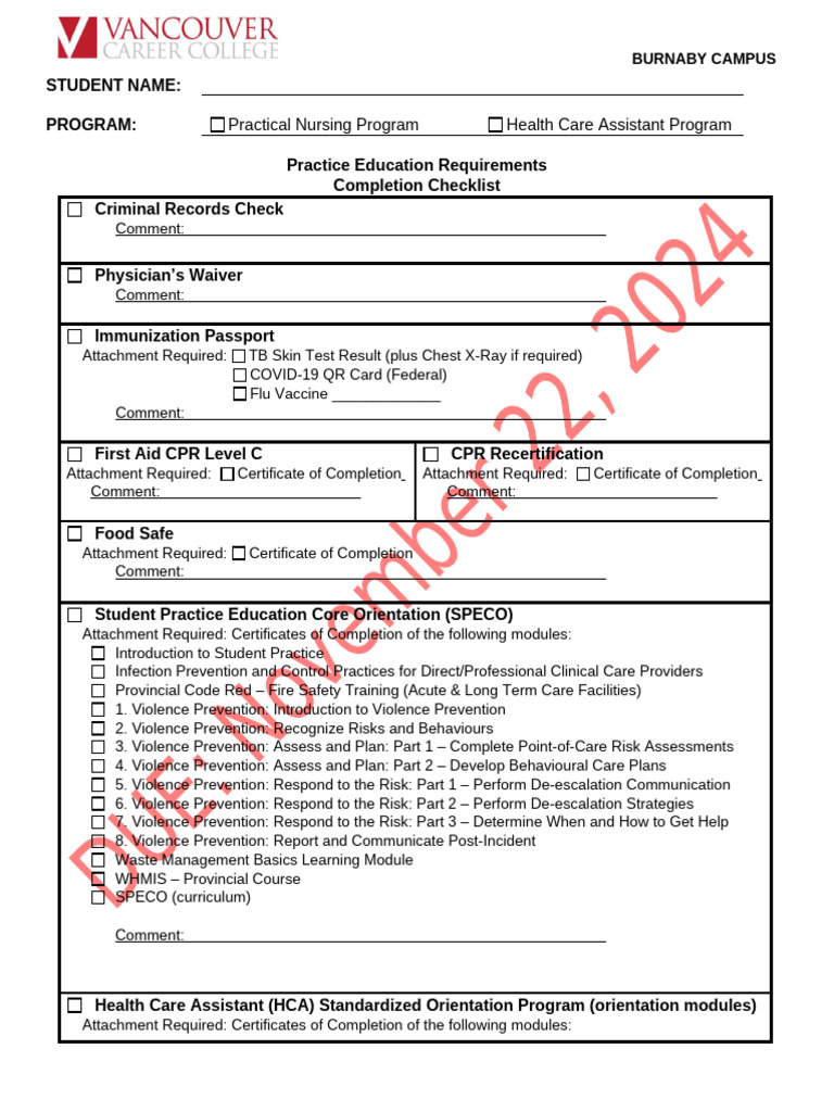 Practice Education Requirement Completion Checklist | PDF | Health Care ...