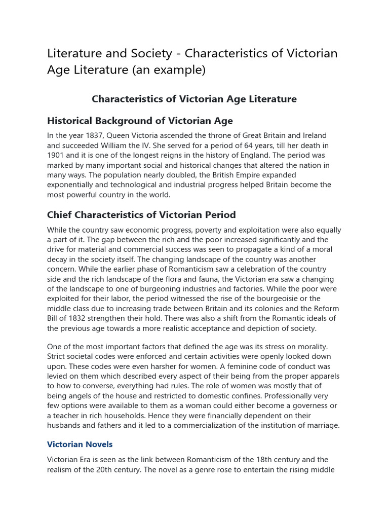 Literature and Society - Characteristics of Victorian Age Literature ...