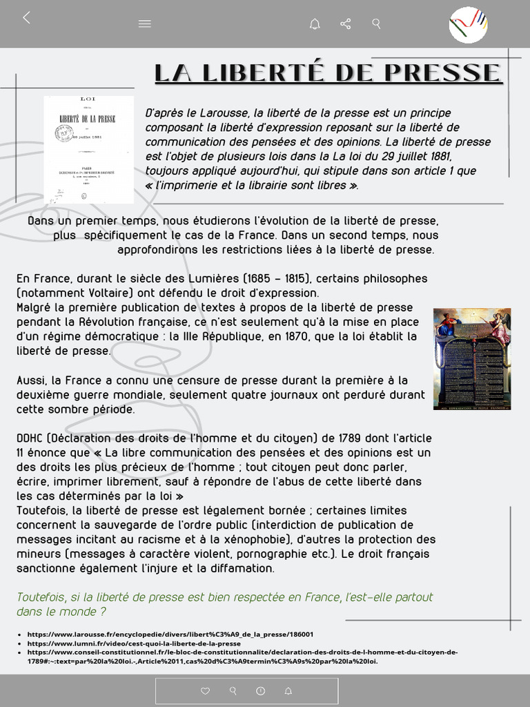 La Liberté de Presse | PDF | Liberté d'expression | Universalisme