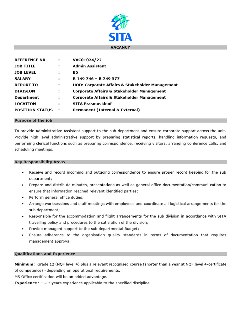 Admin Assitant | PDF | Business