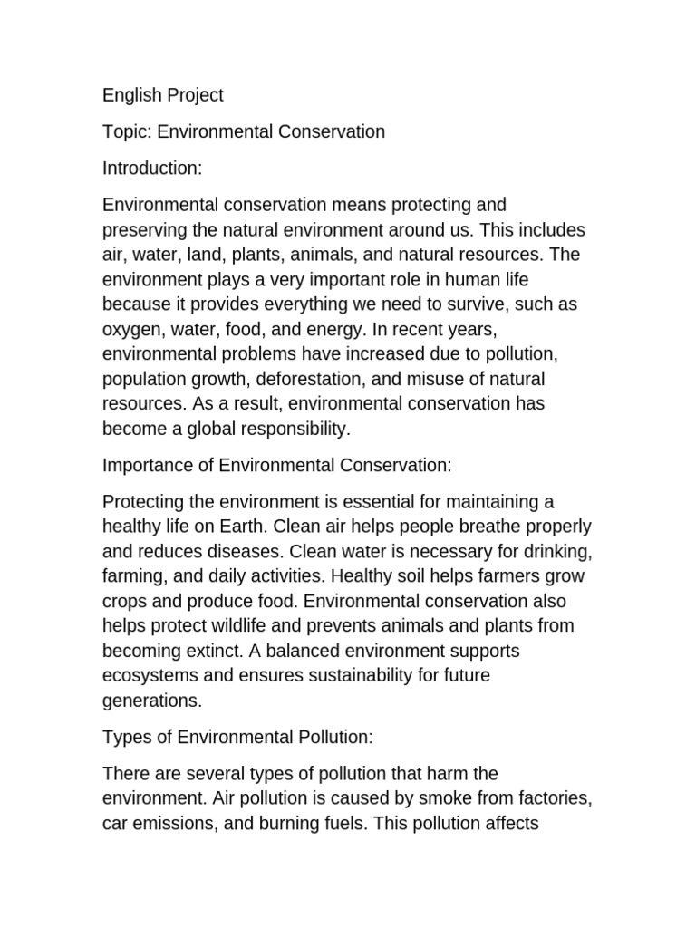 English Environmental Conservation Long Project | PDF | Climate Change ...