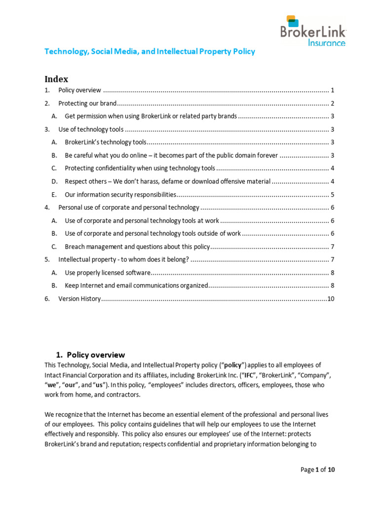 Technology Social Media Intellectual Property Policy | PDF | Computer ...