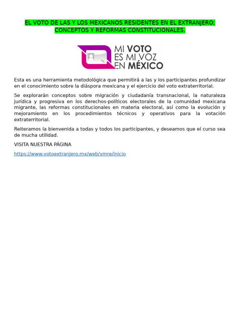 El Voto de Las y Los Mexicanos Residentes en El Extranjero | PDF ...
