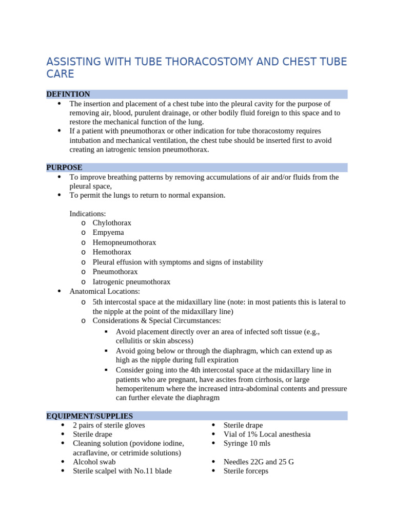Thoracostomy Chest Tube Care, I&O | PDF | Clinical Medicine | Medical ...