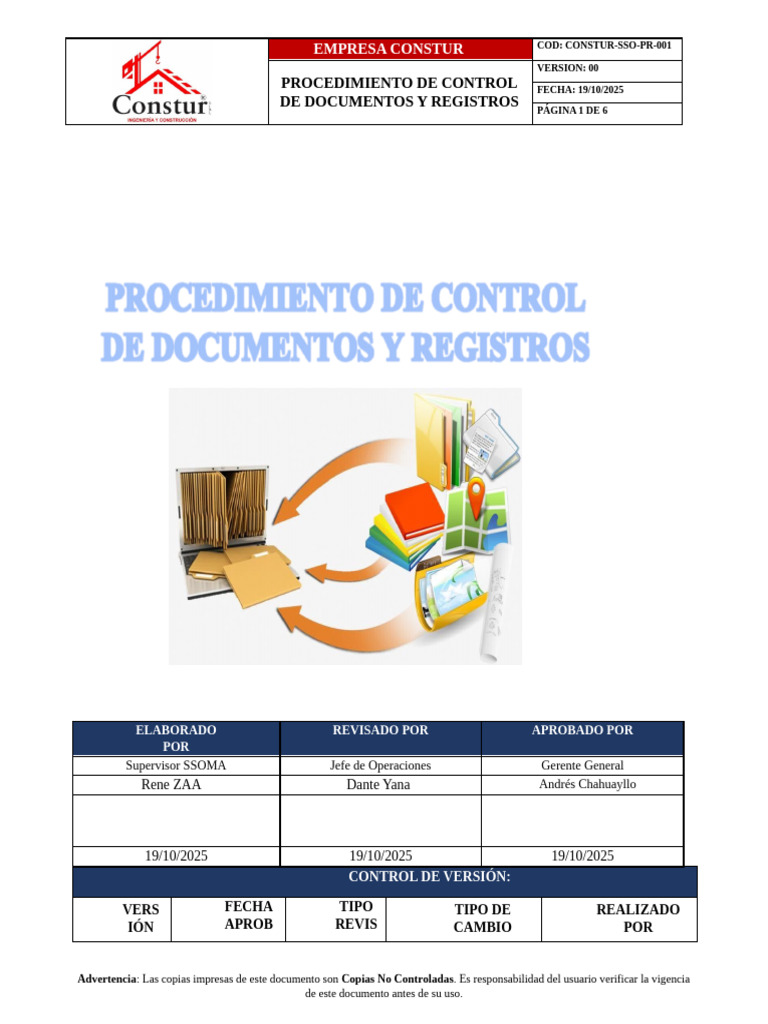 CONSTUR-SSO-PR-001 Procedimiento de Control de Documentos y Registros ...
