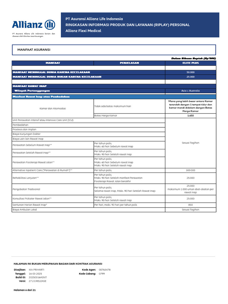 Tabel Benefit AFM Elite Plus | PDF