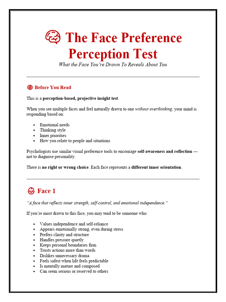 ? 6 Kids Faces - The Face Preference Perception Test | PDF | Emotions ...